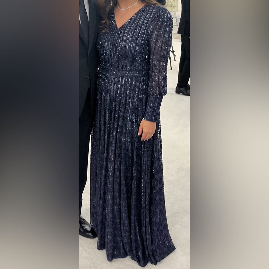 Mac Douglas Navy Sequin Long Sleeve Gown
